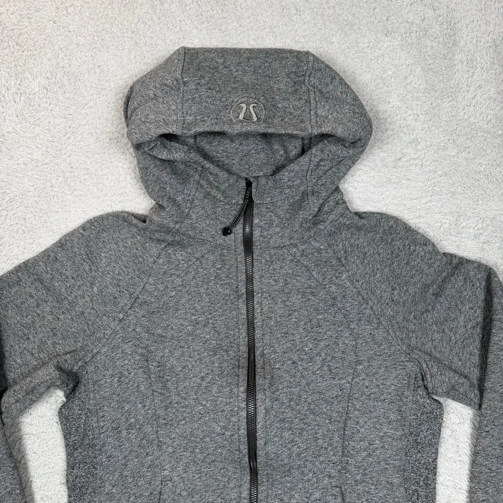 Lululemon Scuba Hoodie Full Zip Heathered Grey Size 8 Thumbholes W4250S
